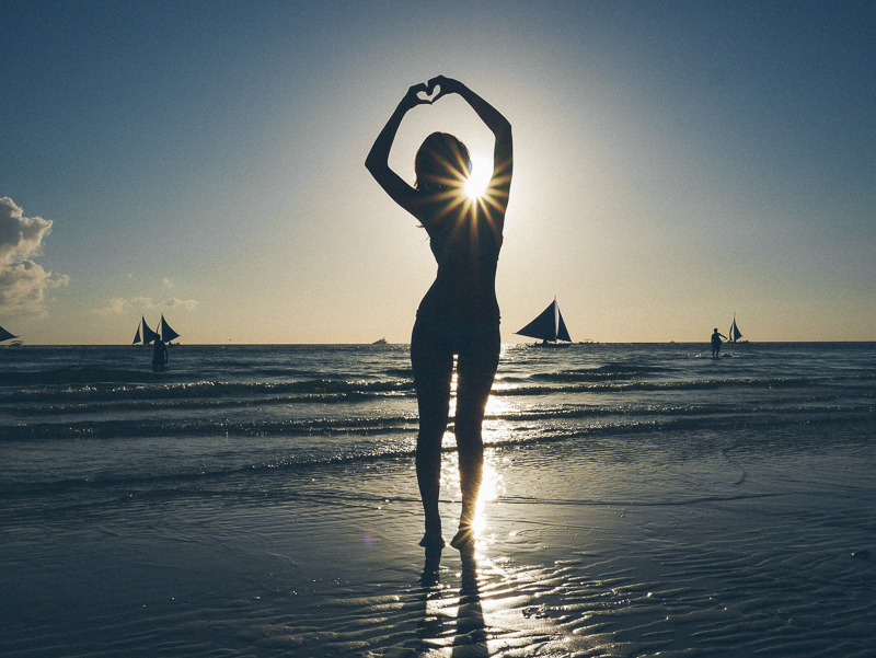 boracay beach sunset heart